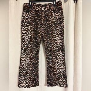 Women's Leopard Print Flare Jeans in Brown/Black Stretch Denim XL